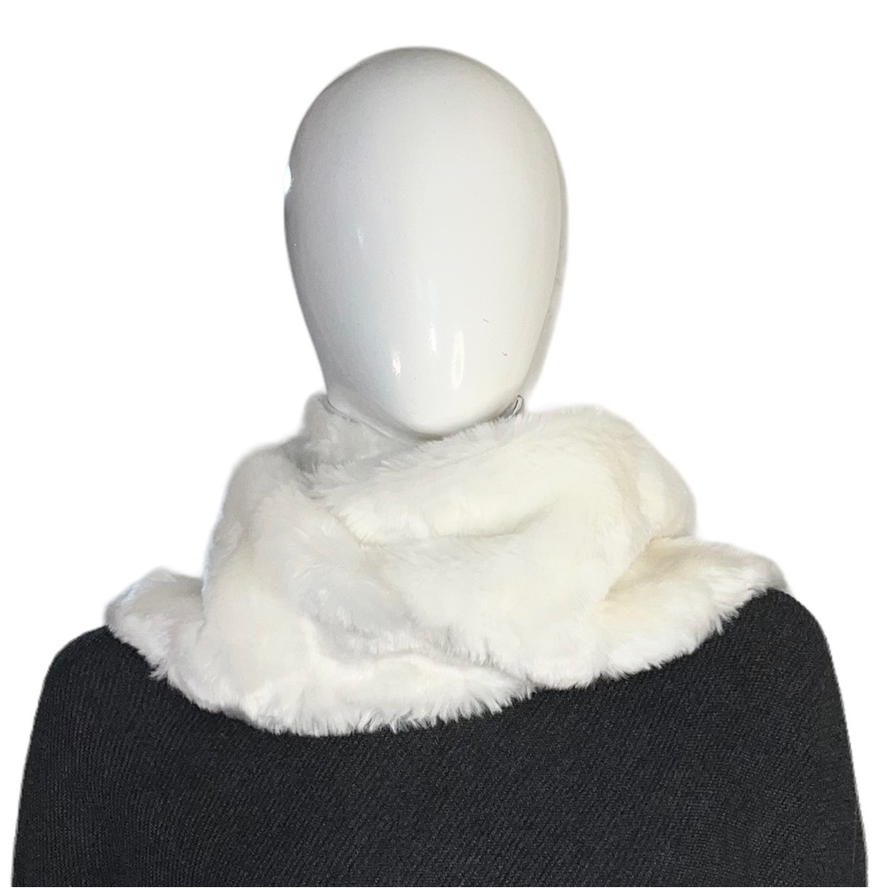 Faux Fur and Satin White Scarf